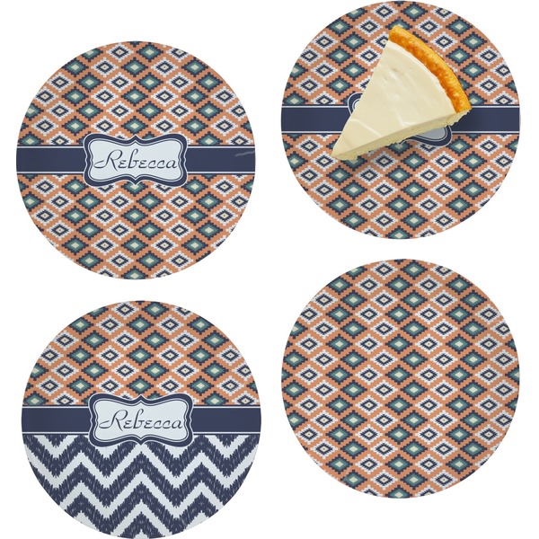 Custom Tribal Set of 4 Glass Appetizer / Dessert Plate 8" (Personalized)