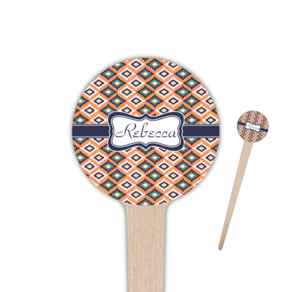 Custom Tribal 4" Round Wooden Food Picks - Single Sided (Personalized)