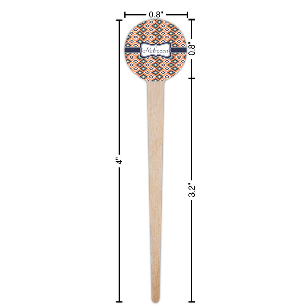 Tribal Wooden 4" Food Pick - Round - Dimensions