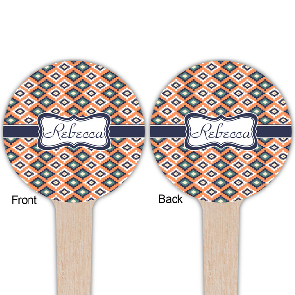 Tribal Wooden 4" Food Pick - Round - Double Sided - Front & Back