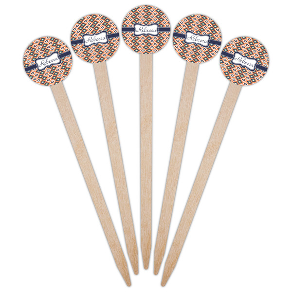 Tribal Wooden 6" Food Pick - Round - Fan View