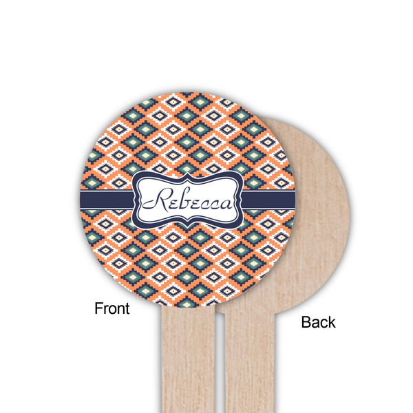 Tribal Wooden 6" Food Pick - Round - Single Sided - Front & Back