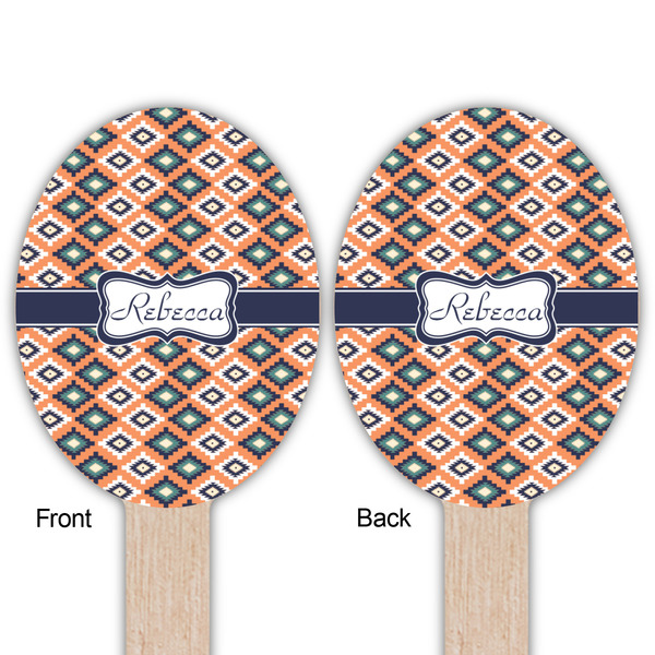 Tribal Wooden Food Pick - Oval - Double Sided - Front & Back