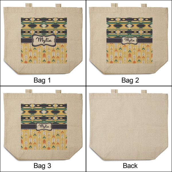 Tribal2 3 Reusable Cotton Grocery Bags - Front & Back View