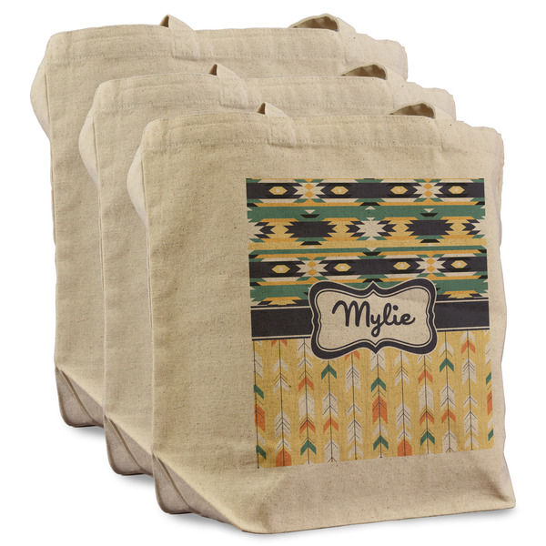 Custom Tribal2 Reusable Cotton Grocery Bags - Set of 3 (Personalized)