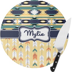 Tribal2 Round Glass Cutting Board - Small (Personalized)