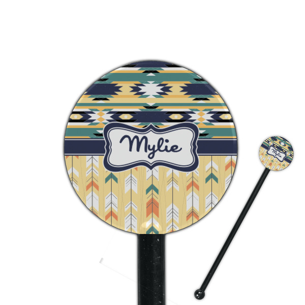 Custom Tribal2 5.5" Round Plastic Stir Sticks - Black - Single Sided (Personalized)