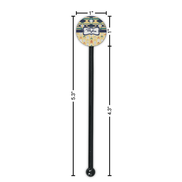 Tribal2 Black Plastic 5.5" Stir Stick - Round - Dimensions