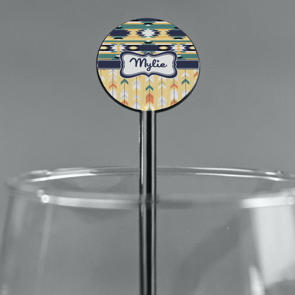 Tribal2 Black Plastic 5.5" Stir Stick - Round - Main