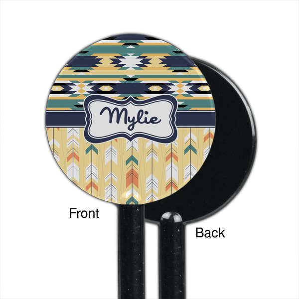 Tribal2 Black Plastic 5.5" Stir Stick - Single Sided - Round - Front & Back