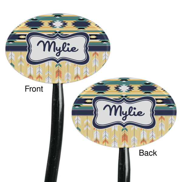 Tribal2 Black Plastic 7" Stir Stick - Double Sided - Oval - Front & Back