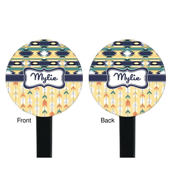 Tribal2 Black Plastic 7" Stir Stick - Double Sided - Round - Front & Back