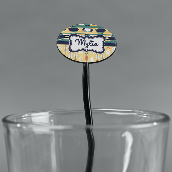 Tribal2 Black Plastic 7" Stir Stick - Oval - Main