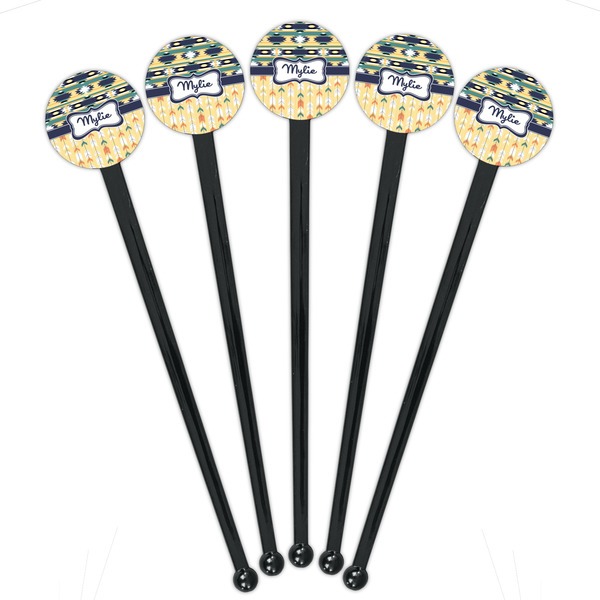 Tribal2 Black Plastic 7" Stir Stick - Round - Fan View