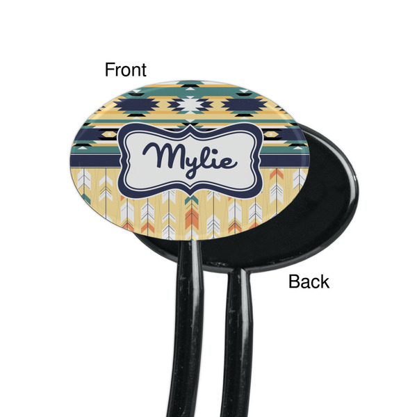 Tribal2 Black Plastic 7" Stir Stick - Single Sided - Oval - Front & Back