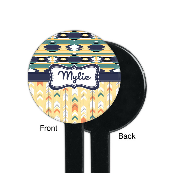 Tribal2 Black Plastic 7" Stir Stick - Single Sided - Round - Front & Back