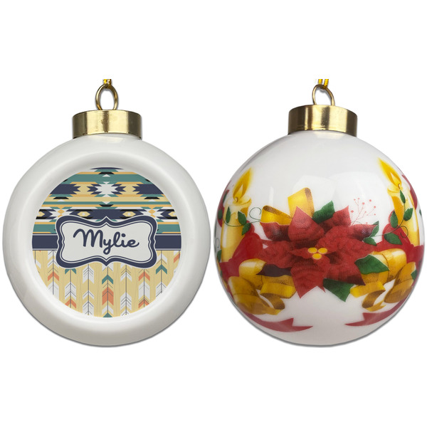 Tribal2 Ceramic Christmas Ornament - Poinsettias (APPROVAL)