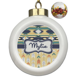 Tribal2 Ceramic Ball Ornaments - Poinsettia Garland (Personalized)
