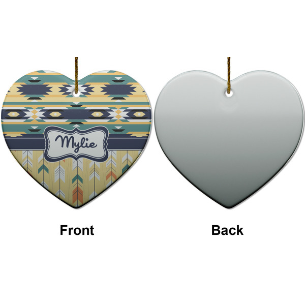 Tribal2 Ceramic Flat Ornament - Heart Front & Back (APPROVAL)