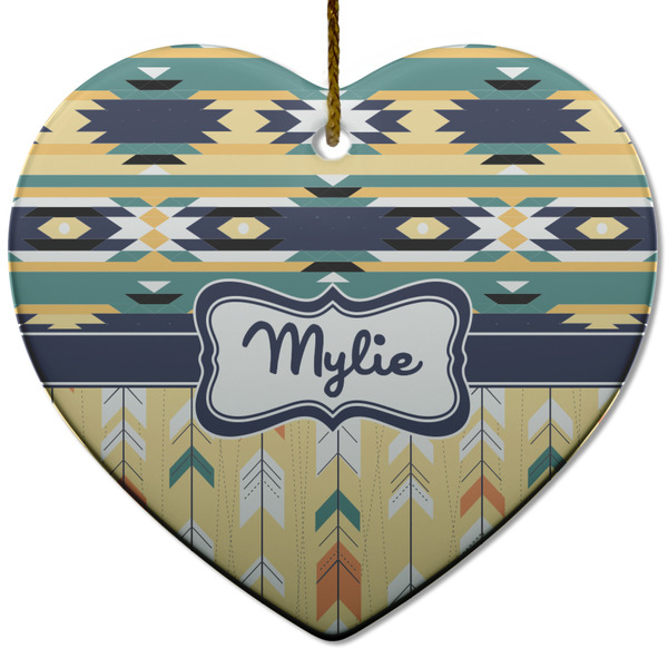 Tribal2 Ceramic Flat Ornament - Heart (Front)