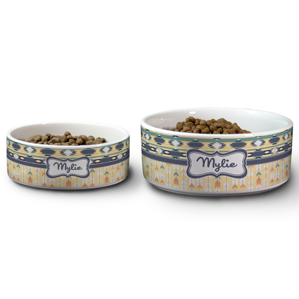 Tribal2 Ceramic Dog Bowls - Size Comparison