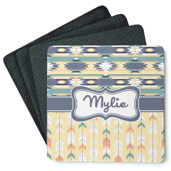 Custom Tribal2 Square Rubber Backed Coasters - Set of 4 (Personalized)