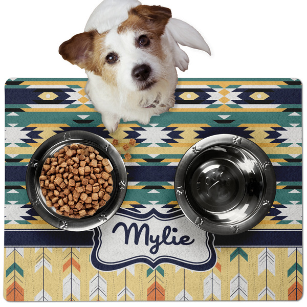 Custom Tribal2 Dog Food Mat - Medium w/ Name or Text