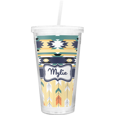 Tribal2 Double Wall Tumbler with Straw (Personalized)