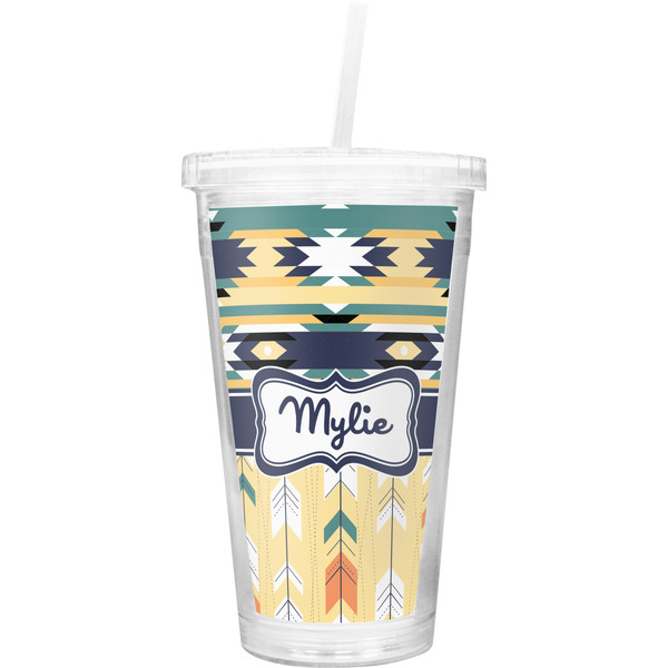 Custom Tribal2 Double Wall Tumbler with Straw (Personalized)