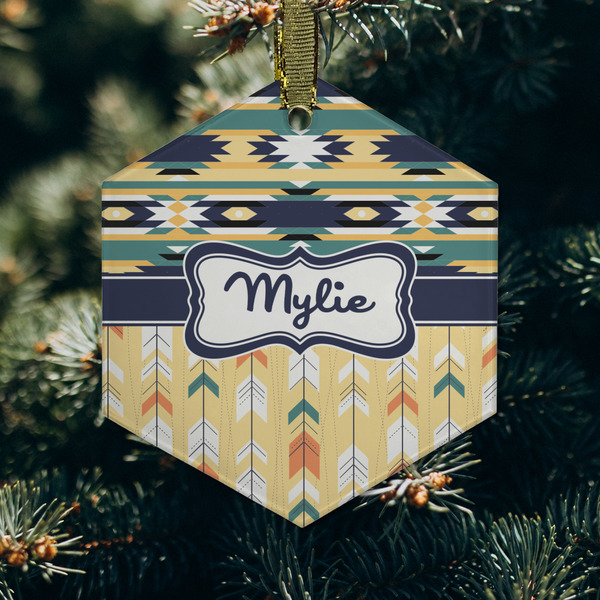 Tribal2 Frosted Glass Ornament - Hexagon (Lifestyle)