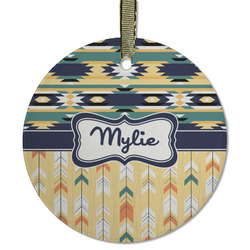 Tribal2 Flat Glass Ornament - Round w/ Name or Text