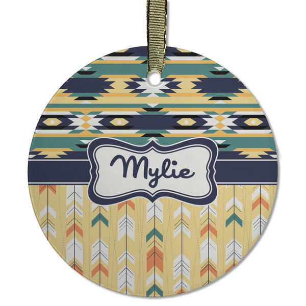 Custom Tribal2 Flat Glass Ornament - Round w/ Name or Text