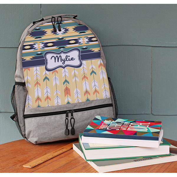 Tribal2 Large Backpack - Gray - On Desk