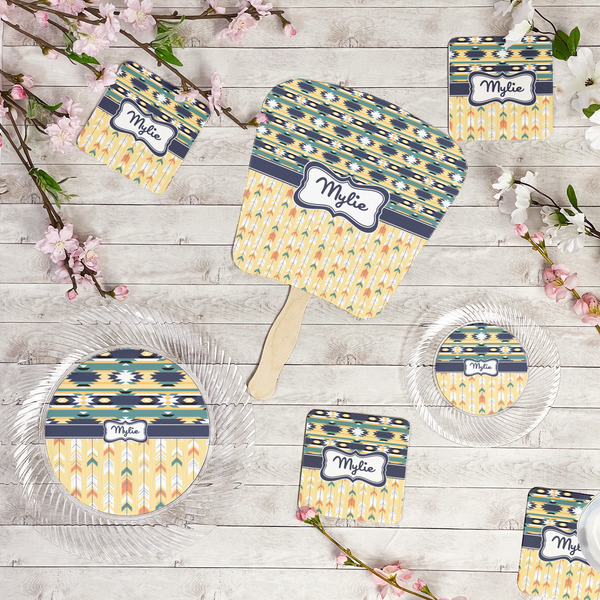 Tribal2 Party Supplies Combination Image - All items - Plates, Coasters, Fans