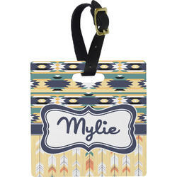 Tribal2 Plastic Luggage Tag - Square w/ Name or Text
