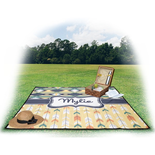 Tribal2 Picnic Blanket - with Basket Hat and Book - in Use