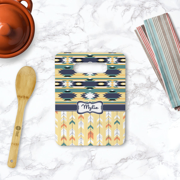 Tribal2 Rectangle Trivet with Handle - LIFESTYLE