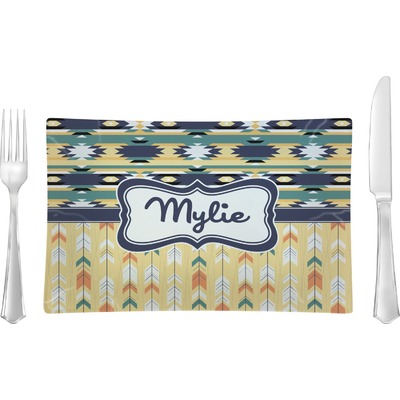Tribal2 Rectangular Glass Lunch / Dinner Plate - Single or Set (Personalized)
