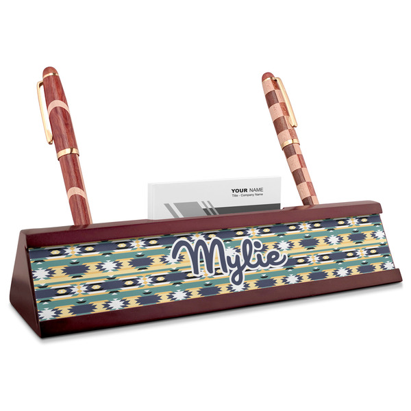 Custom Tribal2 Red Mahogany Nameplate with Business Card Holder (Personalized)