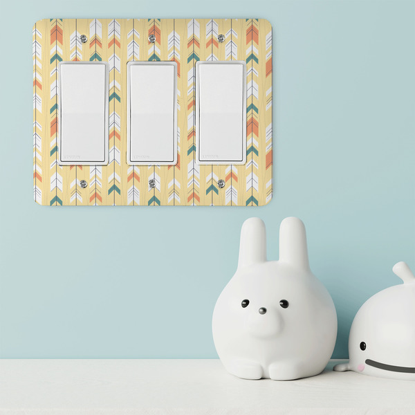 Tribal2 Rocker Light Switch Covers - Triple - IN CONTEXT