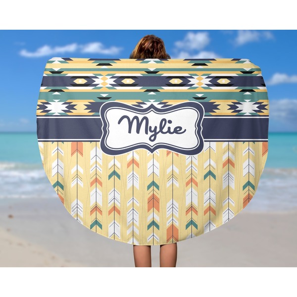 Tribal2 Round Beach Towel - In Use