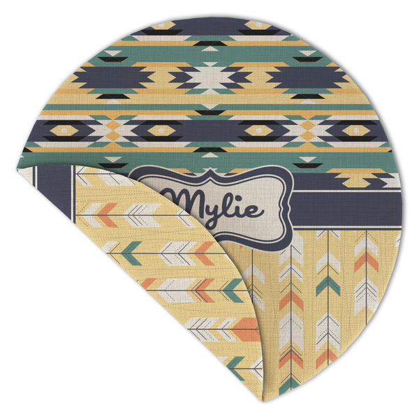 Tribal2 Round Linen Placemats - Front (folded corner double sided)