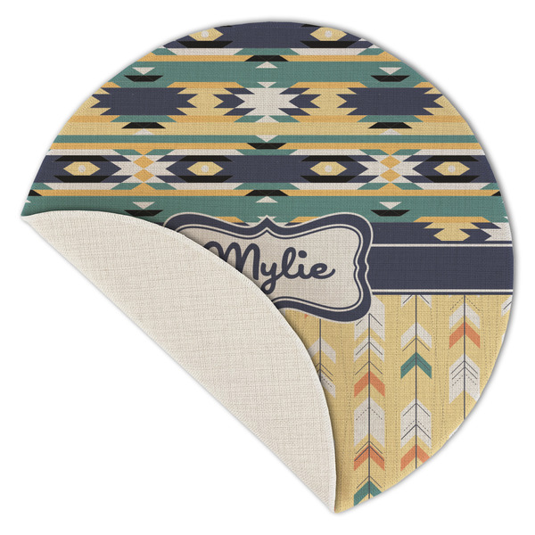 Tribal2 Round Linen Placemats - Front (folded corner single sided)