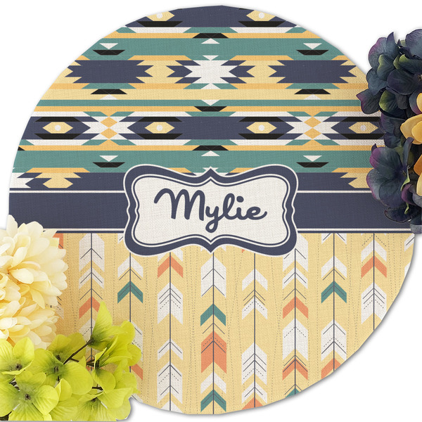 Tribal2 Round Linen Placemats - Front (w flowers)