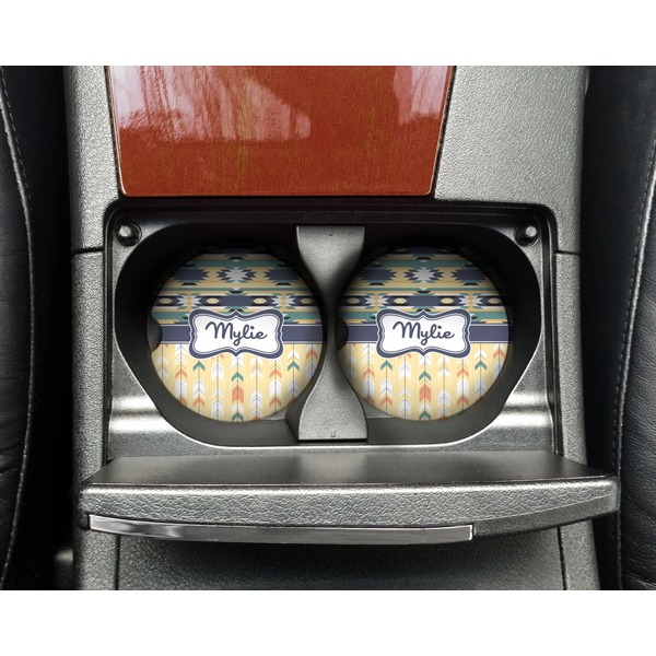 Tribal2 Sandstone Car Coaster - In Cup Holder