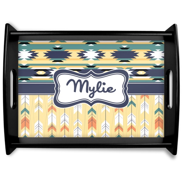 Custom Tribal2 Black Wooden Tray - Large (Personalized)