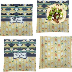 Tribal2 Set of 4 Glass Square Lunch / Dinner Plate 9.5" (Personalized)