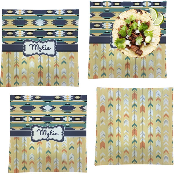 Custom Tribal2 Set of 4 Glass Square Lunch / Dinner Plate 9.5" (Personalized)