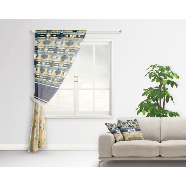 Tribal2 Sheer Curtain With Window and Rod - in Room Matching Pillow