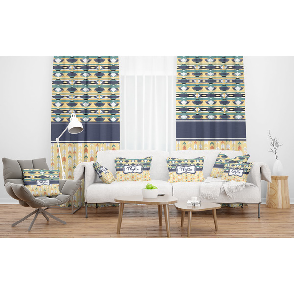 Tribal2 Sheer and Custom Curtains in Room with Matching Pillows